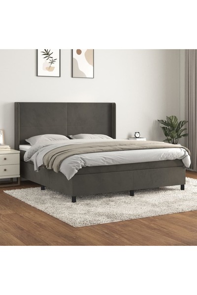 Concept Pat box spring cu saltea, gri închis, 160x200 cm, catifea