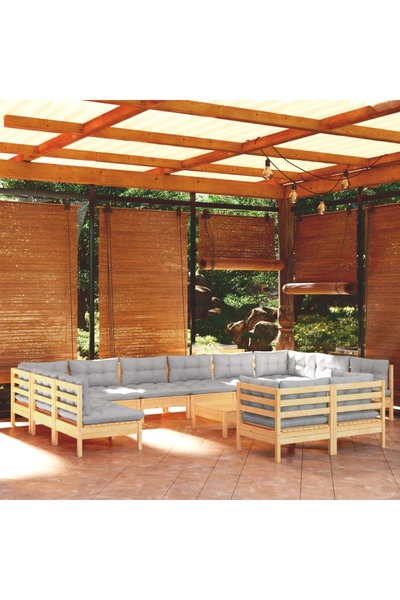 Concept Σετ επίπλων κήπου με μαξιλάρια, 13 τεμάχια, γκρι, μασίφ ξύλο πεύκου