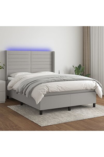 Concept Κρεβάτι με ελατήρια, στρώμα και LED, ανοιχτό γκρι, 140x200 cm, ύφασμα