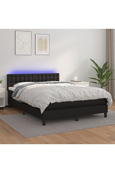 Concept Pat cu arcuri, saltea și LED, negru, 140x200 cm, piele