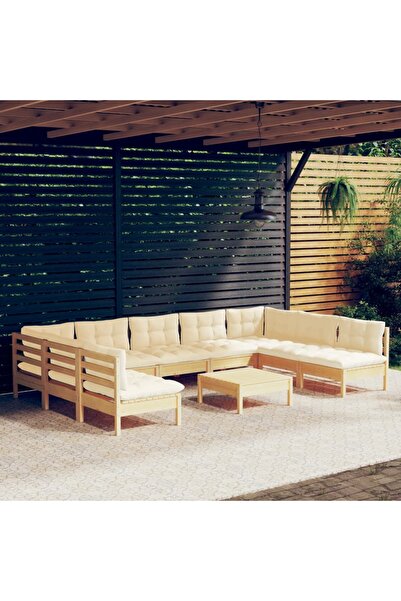 Concept Σετ επίπλων κήπου με κρεμ μαξιλάρια, 10 τεμάχια, μασίφ ξύλο πεύκου
