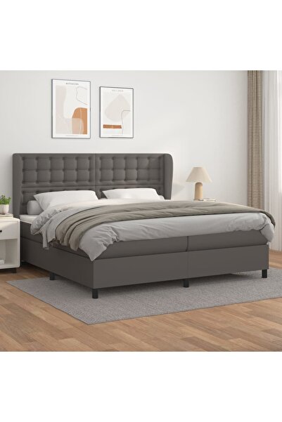 Concept Pat box spring cu saltea, gri, 200x200 cm, piele ecologică