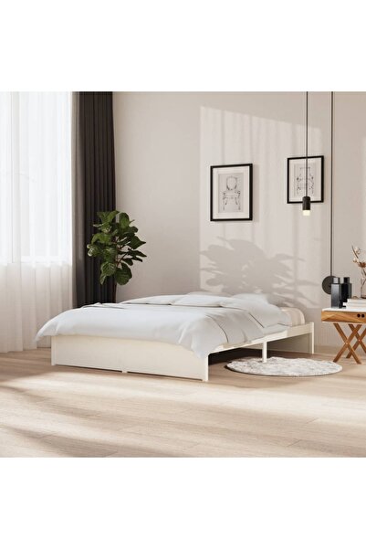 Concept Σκελετός κρεβατιού Μεγάλο μέγεθος 5FT, Λευκό, 150x200 εκ., Μασίφ ξύλο