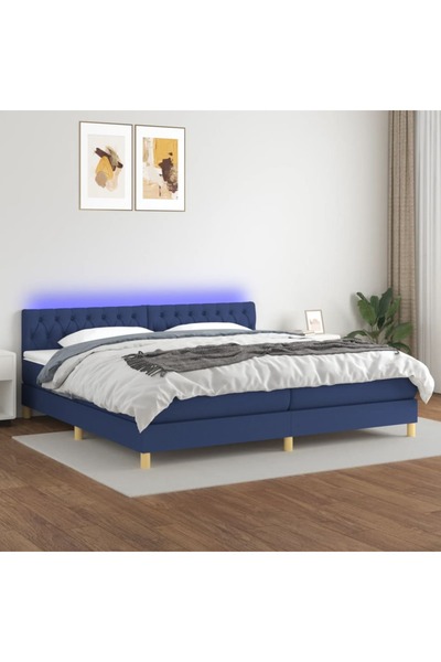 Concept Pat cu arcuri, saltea și LED, albastru, 200x200 cm, textil