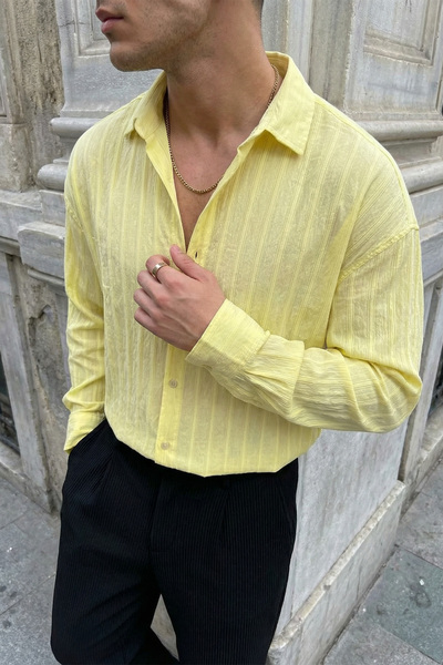 Livio Ferri Maze Premium Oversized Men's Shirt Textured Striped