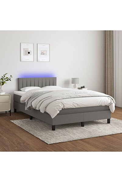 Concept Κρεβάτι με ελατήρια, στρώμα και LED, σκούρο γκρι, 120x200 cm, ύφασμα
