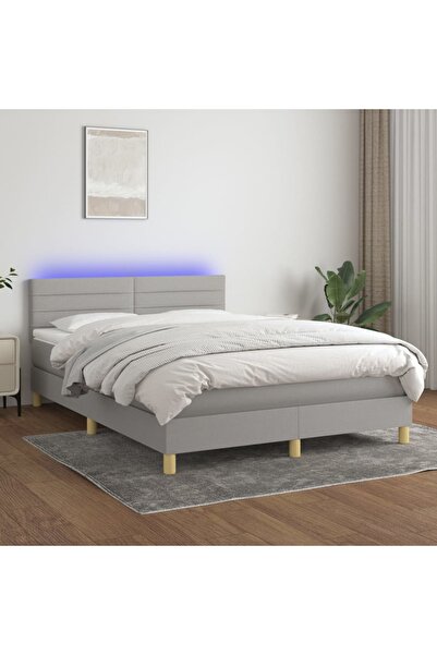 Concept Κρεβάτι με ελατήρια, στρώμα και LED, ανοιχτό γκρι, 140x190 cm, ύφασμα