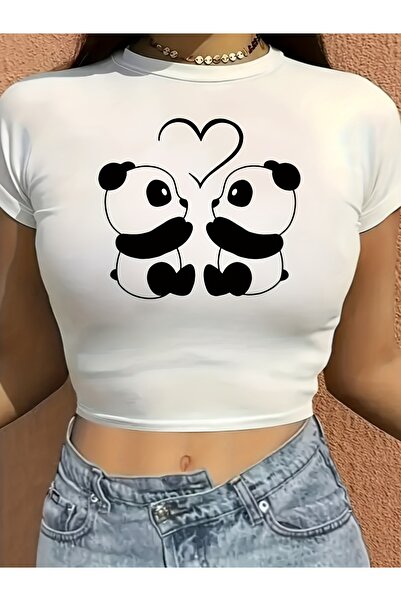 GALASHOP Cute Cartoon Panda Printed Short Sleeve T-Shirt for Women