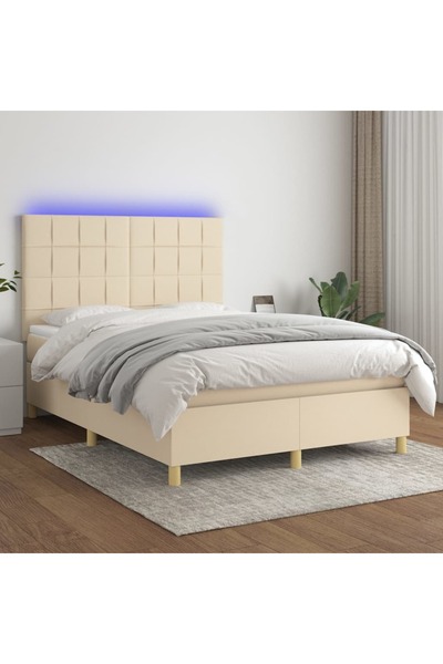 Concept Κρεβάτι με ελατήρια, στρώμα και LED, κρεμ, 140x200 cm, ύφασμα