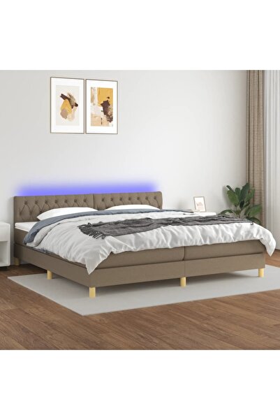 Concept Κρεβάτι με ελατήρια, στρώμα και LED, γκρι-μπεζ, 200x200 cm, ύφασμα