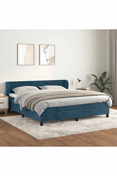Concept Pat box spring cu saltea, albastru închis, 180x200 cm, catifea