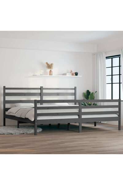 Concept Cadru de pat, 200x200 cm, lemn masiv de pin, gri
