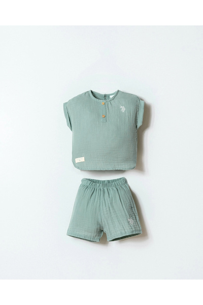 Rolypoly U.S.Polo Assn. Baby Boy Shorts Shirt Set - Mint