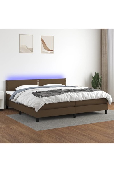 Concept Pat cu arcuri, saltea și LED, maro închis, 200x200 cm, textil