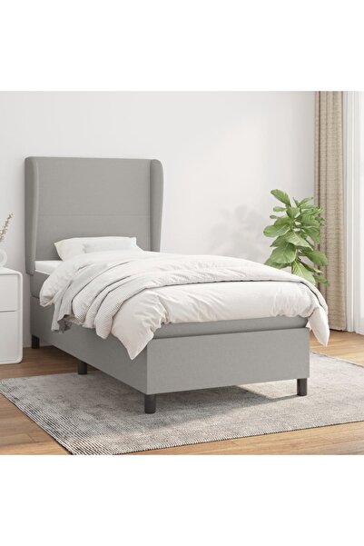 Concept Pat continental cu saltea, gri deschis, 80x200 cm, textil