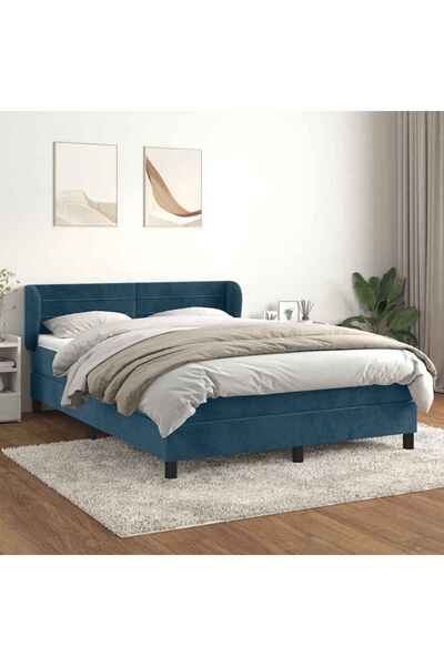 Concept Pat box spring cu saltea, albastru închis, 140x200 cm, catifea