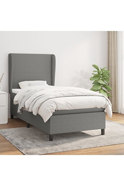 Concept Pat box spring cu saltea, gri închis, 90x190 cm, textil