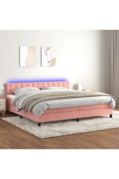 Concept Pat cu arcuri, saltea & LED, roz, 200x200 cm, catifea