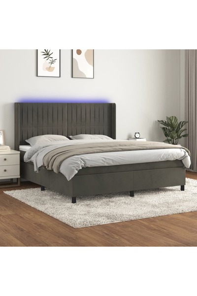 Concept Pat cu arcuri, saltea și LED, gri închis, 160x200 cm, catifea