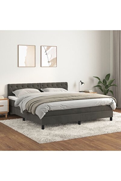 Concept Pat box spring cu saltea, gri închis, 160x200 cm, catifea