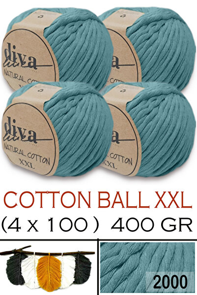 Diva İplik Prirodni pamuk XXL - 4 mm češljana Makrame pređa - 2000 (Paket od 4)