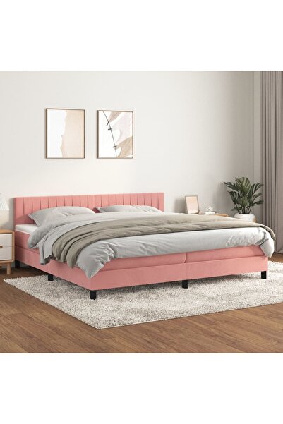 Concept Pat box spring cu saltea, roz, 200x200 cm, catifea