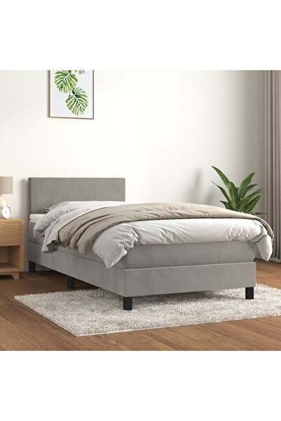 Concept Pat box spring cu saltea, gri deschis, 90x200 cm, catifea