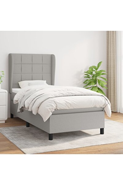 Concept Pat box spring cu saltea, gri deschis, 90x190 cm, textil