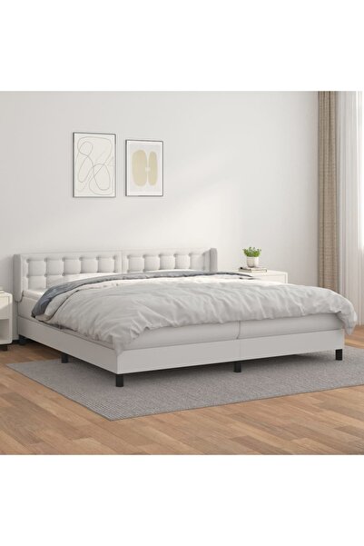 Concept Κρεβάτι με ελατήρια και στρώμα, λευκό, 200x200 cm, οικολογικό Δερμάτινο