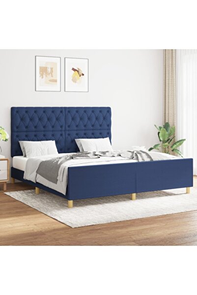 Concept Cadru de pat cu tăblie, albastru, 160x200 cm, textil