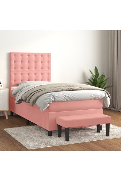 Concept Pat box spring cu saltea, roz, 80x200 cm, catifea