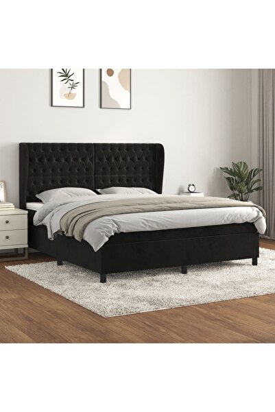 Concept Pat box spring cu saltea, negru, 160x200 cm, catifea