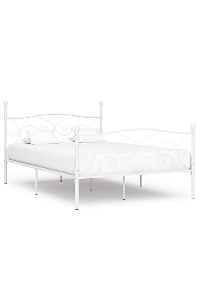 Concept Cadru de pat cu bază din șipci, alb, 160 x 200 cm, metal