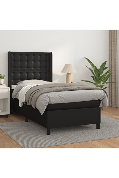 Concept Pat box spring cu saltea, negru, 100x200 cm, piele ecologică