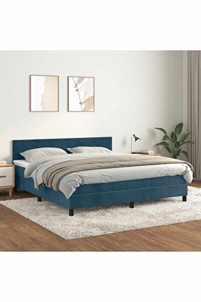 Concept Pat box spring cu saltea, albastru închis, 160x200 cm, catifea