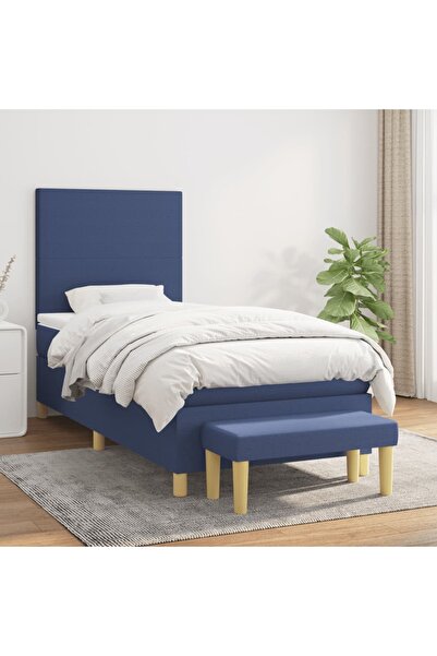 Concept Pat box spring cu saltea, albastru, 90x200 cm, textil