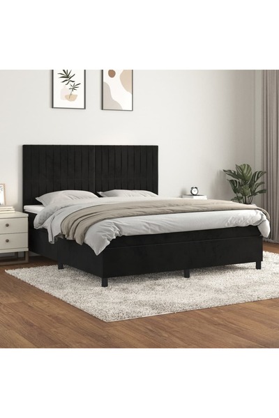 Concept Pat box spring cu saltea, negru, 160x200 cm, catifea