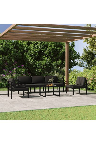 Concept Σετ επίπλων κήπου με μαξιλάρια, 6 τεμάχια, ανθρακί, αλουμίνιο
