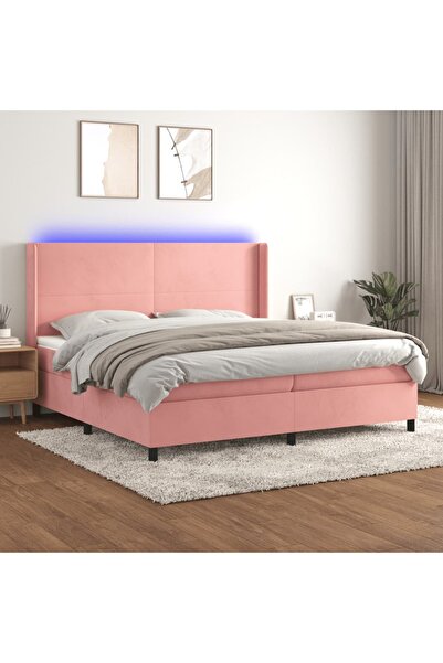 Concept Κρεβάτι Continental με στρώμα & LED, ροζ, 200x200 cm, Βελούδο