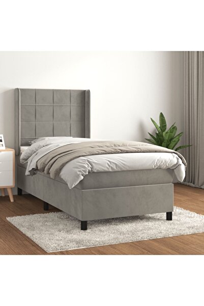 Concept Pat box spring cu saltea, gri deschis, 90x190 cm, catifea