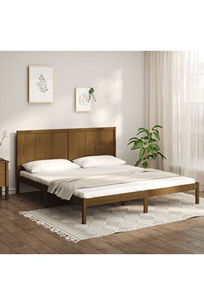 Concept Σκελετός κρεβατιού, μελί καφέ, 200x200 εκ., μασίφ ξύλο πεύκου