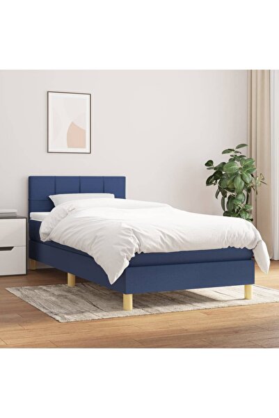 Concept Pat box spring cu saltea, albastru, 100x200 cm, textil