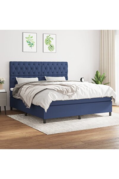 Concept Pat continental cu saltea, albastru, 160x200cm, material textil