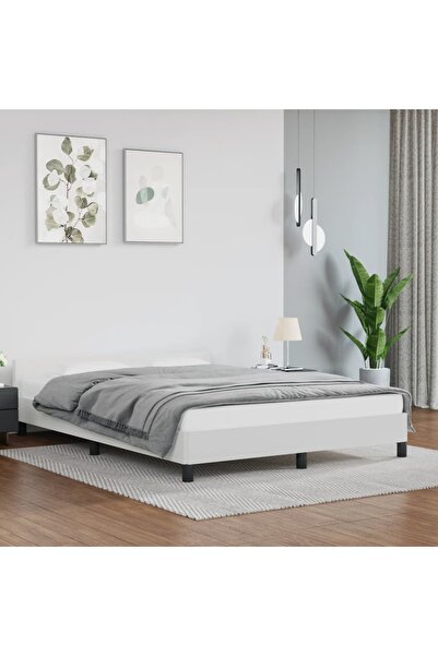 Concept Cadru de pat cu tăblie, alb, 140x190 cm, piele ecologică