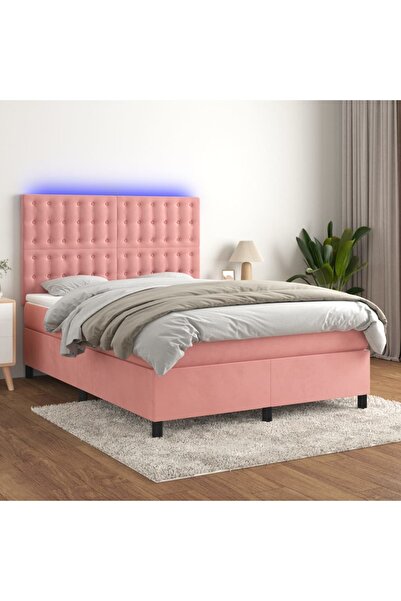 Concept Pat cu arcuri, cu saltea și LED, roz, 140x190 cm catifea