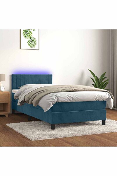 Concept Κρεβάτι με ελατήρια, στρώμα και LED, μπλε σκούρο, 100x200 cm, Βελούδο