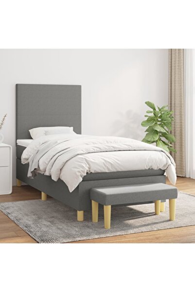 Concept Pat box spring cu saltea, gri închis, 80x200 cm, textil