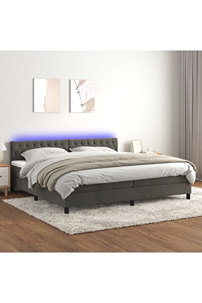 Concept Pat cu arcuri, saltea și LED, gri închis, 200x200 cm, catifea