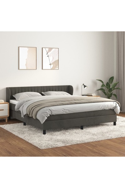 Concept Pat box spring cu saltea, gri închis, 180x200 cm, catifea
