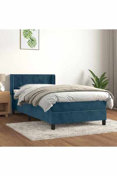 Concept Pat box spring cu saltea, albastru închis, 100x200 cm, catifea